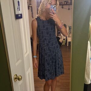 Elegant Blue, Navy and White Sleeveless Dress
